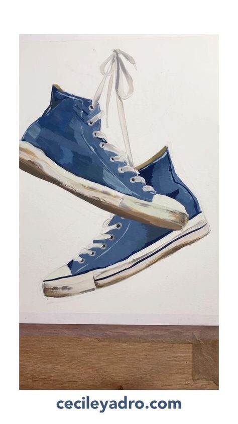 cecileyadro on Instagram: Fun with Converse All Star 🌟 I don’t know why, but I love painting shoes, and especially Converse. Gouache on hot press watercolor paper… Painting Converse, Ocean Art Painting, Painting Shoes, Retro Painting, Art Tutorials Watercolor, Artsy Design, Artsy Photos, Art Drawings Sketches Pencil, Gouache Art