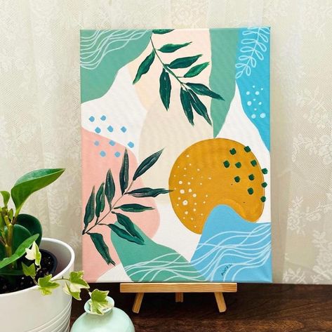 DecoArt Craft & DIY Paints on Instagram: “Happy Wednesday everyone! Here's a lovely abstract painting from @thelettersofanarchitect to bless your timelines. 🎨✨ What are you painting…” Simple Composition Painting, Bohemian Painting Ideas On Canvas, Boho Paint Night Ideas, Boho Painting Videos, Bohemian Painting Ideas, Boho Flower Acrylic Painting, January Watercolor, Boho Painting Square Canvas, Yt Ideas