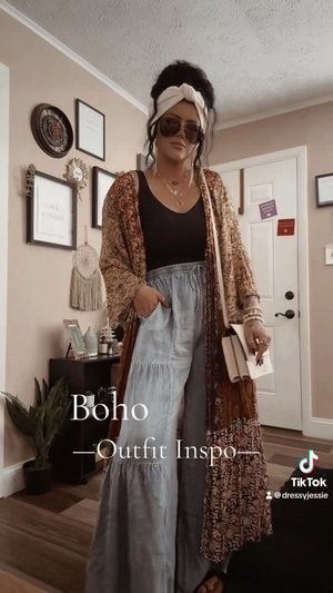 Kimono Duster Outfit, Boho Outfit Ideas For Women, Boho Concert Outfit Fall, Winter Kimono Outfit, Boho Kimono Outfit, Chic Boho Outfits, Plus Size Boho Fashion, Fall Hippie Outfits, Fall Boho Outfits