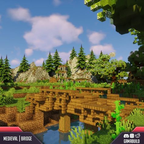 Minecraft Jungle Bridge, Wooden Bridge Minecraft, Minecraft Wooden Bridge, Jungle Minecraft, Minecraft Crafting Recipes, Minecraft Idea, Minecraft Village, Play Minecraft, Minecraft Inspiration