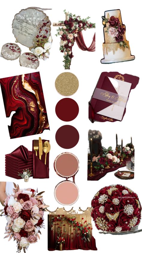 Colors Red Wedding Theme Color Schemes, Red Color Palette Wedding, Fall Wedding Colors Burgundy, Wine And Gold Wedding, Maroon Wedding Theme, Pomegranate Wedding, Burgundy Wedding Theme, Wedding Theme Color Schemes, Red Color Combinations