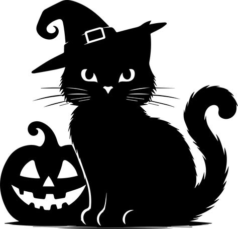 Black Cat Stencil, Cat Vector Art, Halloween Doors, Clip Art Black And White, Black And White Silhouette, Illustration Black And White, Photo Halloween, Witch Drawing, Black Cat Silhouette