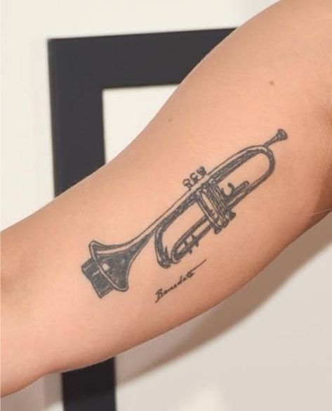 Trumpet Tattoo, Lady Gaga Tattoo, Awful Tattoos, Guess The Celebrity, Health Tattoo, Sketch Tattoo Design, Tattoo Shows, Music Tattoo, Born This Way