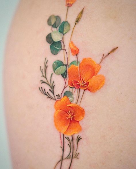 All Posts • Instagram California Poppies Tattoo, California Tattoo For Women, Orange Poppy Tattoo, Pichu Tattoo, Orange Flower Tattoo, Alaska Tattoos, Eucalyptus Tattoo, Blackberry Tattoo, Dainty Flower Tattoos