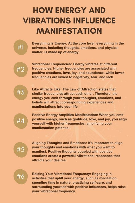 The energy you emit and the vibrations you align with can shape your reality and manifest your dreams! Start manifesting a life filled with abundance, love, and joy today. //Manifestation //Energy and Vibrations //Law of Attraction #positivity #dreambig#Mindsetmatters Manifesting Good Energy, Vibrational Energy Chart, Law Of Energy, Manifestation Frequencies, Attracting Energy, Manifest Energy, Attraction Energy, Energy Attraction, Vibrations Energy