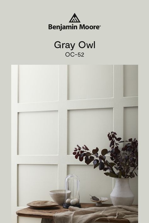 A use-anywhere light gray with a cool, crisp cast. Buy a sample of Gray Owl OC-52 on benjaminmoore.com Misty Gray Benjamin Moore, Benjamin Moore Wickham Gray, Owl Gray Benjamin Moore, Grey Owl Benjamin Moore, Gray Owl Benjamin Moore, Wickham Gray Benjamin Moore, Edgecomb Gray Benjamin Moore, Light Gray Walls, Gray Owl Paint