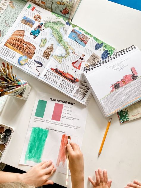 Around the World: Italy Unit Study – Little School of Smiths Homeschool Portfolio, Oil Pastel Crayons, Italy For Kids, Kindergarten Social Studies, Homeschool Preschool Activities, Homeschool Geography, Homeschool Social Studies, Teaching Second Grade, Pastel Crayons