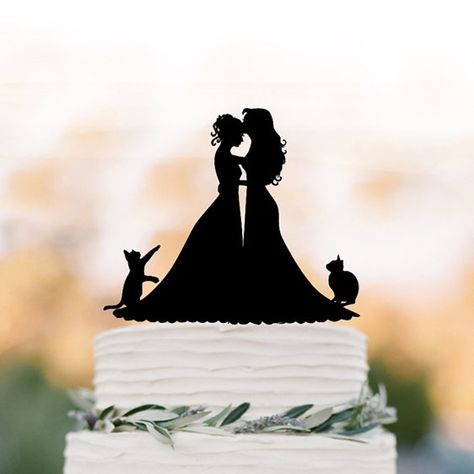 Mrs And Mrs Wedding Cake, Mrs And Mrs Wedding, Cake Elegant, Dog Cake Topper Wedding, Silhouette Cake Topper, Cat Cake Topper, Mrs And Mrs, Silhouette Cake, Wedding Cake Tops