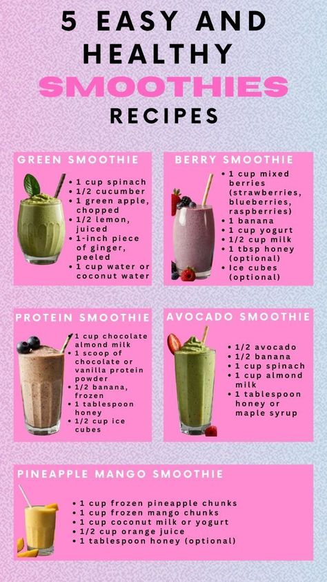 5 easy and healthy smoothies recipes #smoothie #smootheidiet #weightlosssmoothies #boostenergy #energydrink #drinksmoothies #fruitsmoothies #greensmoothie #detox #detoxdrink #ideas #diy #art #wedding #photography #affiliate #kitchen #home#weightlosssmoothies #veggies #fruits #loseweightquick #smoothierecipes #healthysmoothies Checkout the link in my profile for more information Best Morning Shakes Healthy Smoothies, Fruit Smoothie Recipes With Milk, Healthy Smoothie Prep, Easy At Home Smoothies Recipes, Jugo Juice Smoothie Recipes, Healthy Filling Smoothie Recipes, Smoothie Recipes With Measurements, Home Made Smoothies Recipes, Healthy Drinks For Diabetics