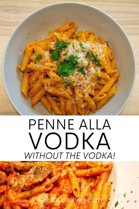 Want to make penne alla vodka but don't have the eponymous ingredient? Check out this penne alla vodka without vodka recipe! Creamy Vodka Pasta, Penne Alla Vodka With Chicken, Vodka Penne Pasta, Penne Vodka Sauce, Penne Alla Vodka Recipe, Italian Pasta Recipe, Erin Lives Whole, Penne Vodka, Pasta Alla Vodka