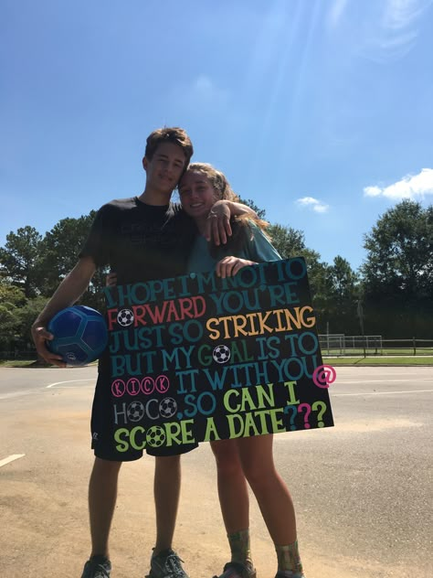 Soccer Theme Prom Proposal, Promposal Soccer Ideas, Hoco Proposals Ideas Soccer Theme, Soccer Related Hoco Proposals, Hoco Proposals Ideas For Soccer, Soccer Theme Hoco Proposal, Cute Soccer Promposals, Hoco Poster Ideas Soccer, Soccer Proposal Ideas