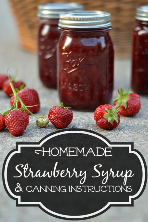 Homemade Strawberry Syrup Recipe & Canning Instructions - Got fresh strawberries? Make this easy syrup for ice cream, pancakes, waffles & more. Strawberry Syrup Recipe Canning, Canning Strawberry Syrup, Canning Tutorial, Canning Syrup, Strawberry Syrup Recipe, Homemade Spreads, Canning Jelly, Homemade Strawberry Syrup, Homestead Hacks