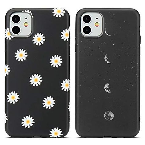 LAPOPNUT 2 Pièces Coque iPhone 11 Silicone Antichoc Gel TPU Souple Étui Anti-Rayures Housse Protection Ultra Slim Mat Case Cover avec Motif Fleur ou Lune pour Apple iPhone 11 Noir Iphone 11 Black Case, Coque Iphone 11, Black Background Wallpaper, Apple Iphone 11, Phone Design, Black Case, Coque Iphone, Background Wallpaper, Black Background