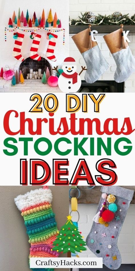 Instead Of Stockings For Christmas, Xmas Socks Diy, Ugly Christmas Stocking Ideas, Decorate Christmas Stockings Ideas, Decorating A Stocking, Christmas Decor Ideas Stocking, Christmas Stocking Diy Ideas, Make Your Own Stocking, Diy Christmas Stocking Decorating Ideas