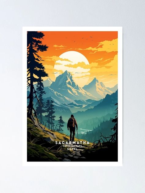 "Sagarmatha National Park Himalayan Peaks Travel Illustration" Poster for Sale by NeuralVibe | Redbubble Himalayan Tattoo, Himalaya Illustration, Meghalaya Illustration, Arunachal Pradesh Illustration, The Himalayan Mountains, Travel Illustration, Himalayan, Illustrations Posters, Sale Poster