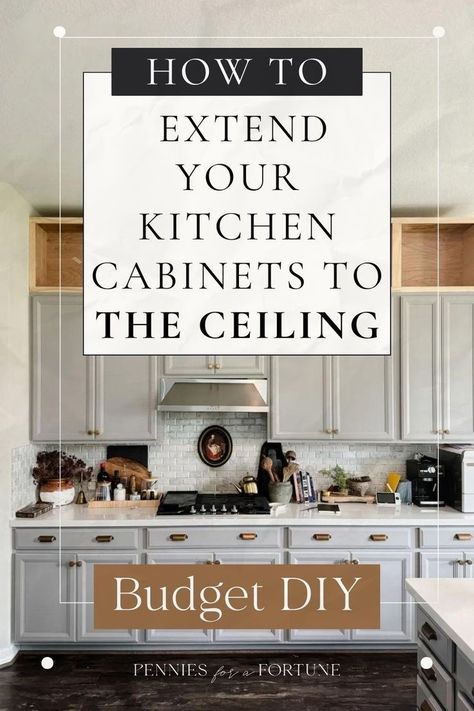 Upper Cabinet Space Ideas, Build Up Kitchen Cabinets To Ceiling, Cabinets Above Cabinets In Kitchen, How To Build Up Kitchen Cabinets, Add Upper Cabinets To Existing, Build Upper Cabinets To Ceiling, Above Upper Kitchen Cabinets, Adding Above Kitchen Cabinets, Add Storage Above Kitchen Cabinets