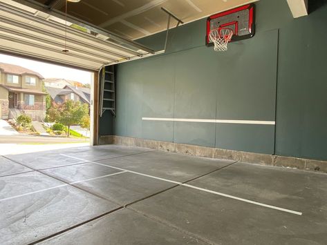 Garage Pickleball Court, Wallpaper In Garage, Pickleball Practice Wall, Diy Pickleball Practice Wall, Home Pickleball Court, Target Wallpaper, Projector Screen Diy, Basement Home Office, Modern Art Diy