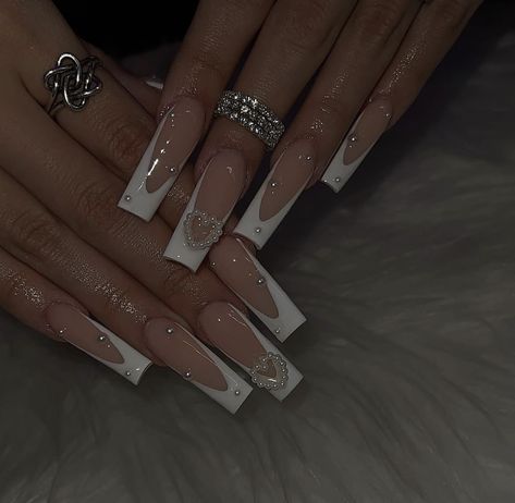 Heart Nails, 3d Nails, White Nails, French Nails, Simple Nails, Nail Inspo, Acrylic Nails, Nail Designs, Nails