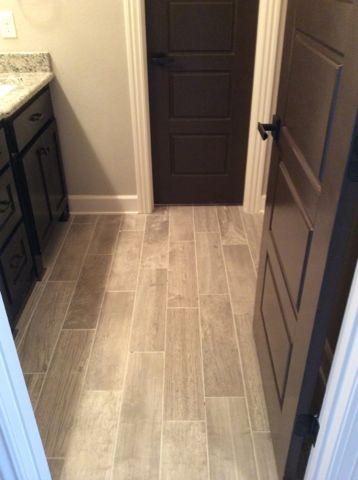 Del Conca Lumber Grey 6x24 tile laid in a standard wood stagger pattern 6x24 Tile Patterns, Wood Like Tile Flooring, Wood Like Tile, Patterned Bathroom Tiles, Luxe Bathroom, Tile Layout, Meteor Garden 2018, Floor Tile Design, Patterned Floor Tiles