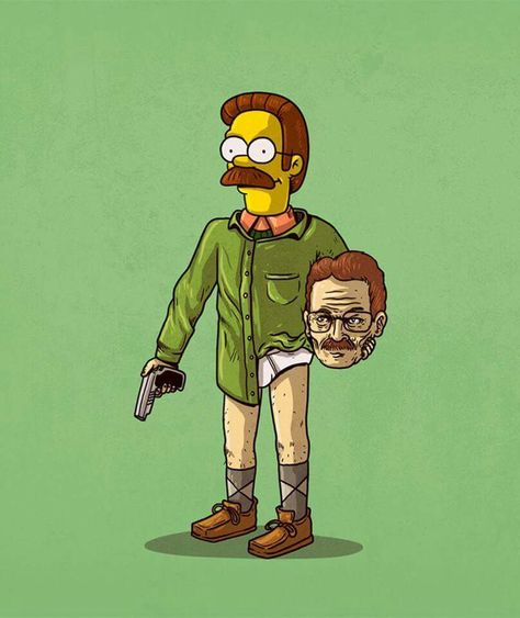 Walter White and Ned Flanders Alex Solis, Ned Flanders, Simpsons Art, Chicago Artists, Breaking Bad, Cultura Pop, The Simpsons, Cartoon Character, Cartoon Styles