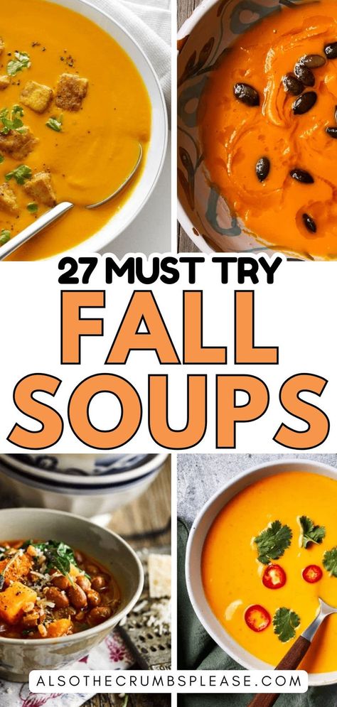 Discover 27 deliciously cozy soups that highlight the best ingredients of autumn! Whether you’re craving something creamy, spicy, or brothy, there’s a soup here for you. Perfect for keeping warm this fall! 🍁 #FallComfortFood #SeasonalRecipes #SoupWeather Fall Soups And Stews, Thanksgiving Soup, Thanksgiving Soups, Cozy Soups, Autumn Soup, Fall Soup, Fall Comfort Food, Healthy Weeknight Dinners, Bread Storage