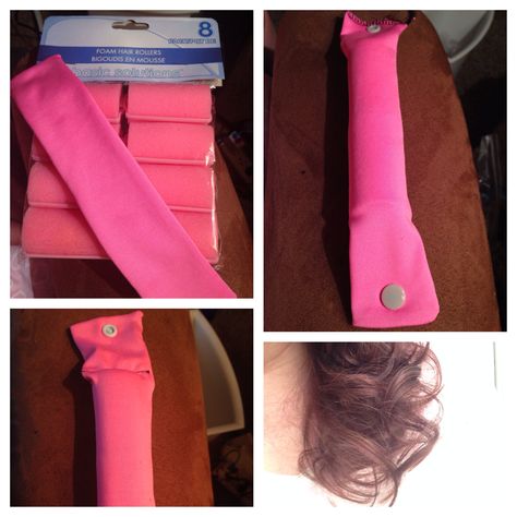 DIY Large Sleeping Foam Curlers with snaps.  I cut knit fabric pieces 9 inches by 4 inches. Folded and sewed together (9"x 2" results) and turned right side out. Found large foam rollers from dollar store and discarded the incompetent plastic parts. Inserted two pieces of foam in each curler. Sewed the edge and sewed a "dam" to keep the foam in place. Installed the snaps with my KAM snap pliers (easy to do).  When I roll my hair, I interlock the curlers as I go. Diy Hair Rollers, Foam Curlers, Magic Hair Curlers, Diy Hair Curlers, Kam Snaps, Magic Hair, Hair Food, Hair Rollers, Hair Curlers