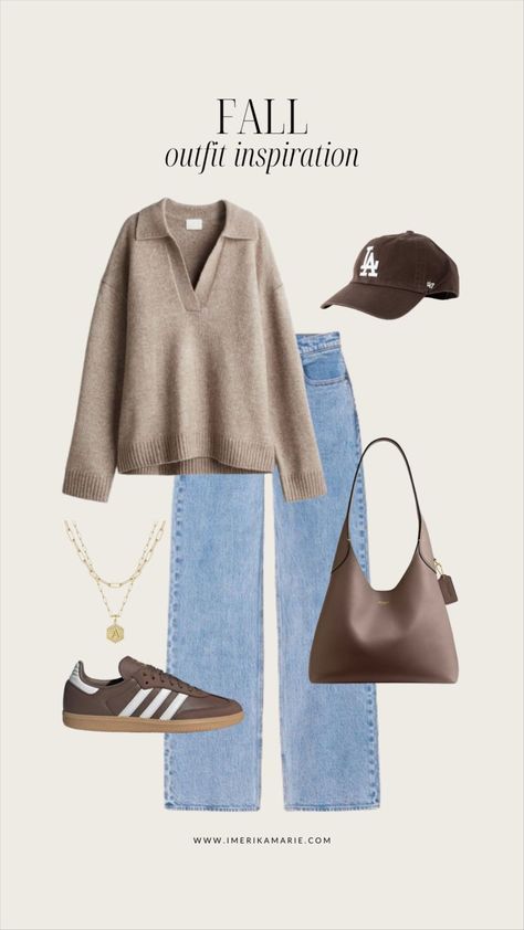 Fine-knit Collared Sweater - … curated on LTK Beige Sweater Outfit, School Outfits Comfy, Coach Outfits, Adidas Samba Outfit, Ny Outfits, Samba Outfit, Collared Sweater, Fall Outfit Ideas, Brown Outfit