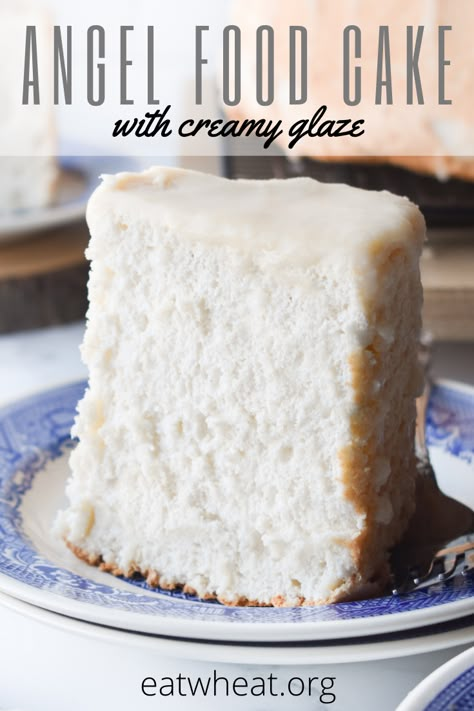 Angel Food Cake with Creamy Glaze | Eat Wheat Angel Food Frosting Recipe, Angel Food Cake Glaze, Angel Food Cake Icing, Angel Food Cake Frosting, Amish Cookies, Cake Glaze, Culinary Desserts, Mexican Spice, Angel Food Cake Desserts