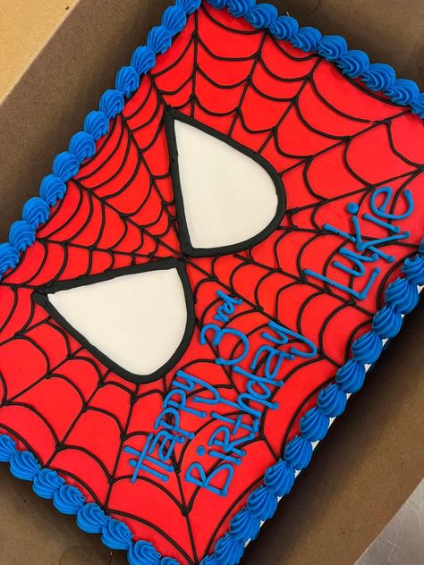 Spiderman Birthday Cakes Ideas, Spiderman Cake Sheet, Square Spiderman Cake Ideas, Spiderman 2nd Birthday Party Ideas, Spidey 3rd Birthday Cake, Spidey Birthday Activities, Spiderman Sheet Cake Ideas, Spiderman Square Cake, Diy Spidey Birthday Cake