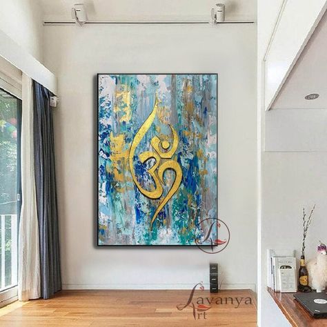 Om Acrylic Painting, Om Painting Om Symbol, Entry Way Art, Om Painting, Exhibition Painting, Painting Indian, Abstract Techniques, Indian Wall Art, Ganesh Art Paintings