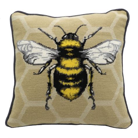 You will be Buzzing to complete this fantastic cushion of the Humble Bumble Bee. Bee Tapestry, Cleopatra's Needle, Bothy Threads, Bee Illustration, Tapestry Cushion, Tapestry Kits, Needlepoint Tapestry, Bee Art, Needlepoint Pillows