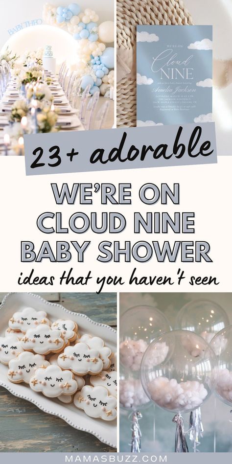 cloud baby shower theme Cloud Theme Baby Shower Ideas, Cloud 9 Baby Shower Theme, Cloud Baby Shower Theme, Boy Shower Themes, Baby Shower Themes Neutral, Unique Baby Shower Themes, Girl Shower Themes, Cloud Theme, Classy Baby Shower