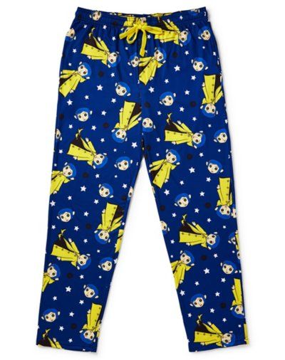 Get cozy with Coraline! These stylish blue and yellow Coraline lounge pants are the perfect gear for indoors or outdoors. Officially licensed Exclusively at Spencer's Front pockets Button closure Material: Polyester, spandex Care: Machine wash; tumble dry low Imported Horror Gifts, Diy Clothes Design, Pj Pants, Girl Fits, Swaggy Outfits, Clothing Hacks, Coraline, Character Outfits, Getting Cozy