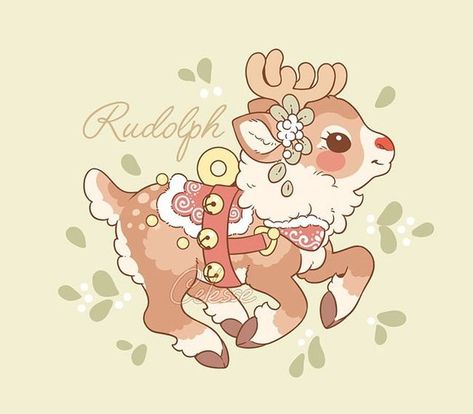 Reindeer Run, Cute Background Pictures, Reindeer Drawing, Arte Do Kawaii, Reindeer Games, Cottagecore Art, Animal Illustration Art, Christmas Artwork, Kawaii Christmas