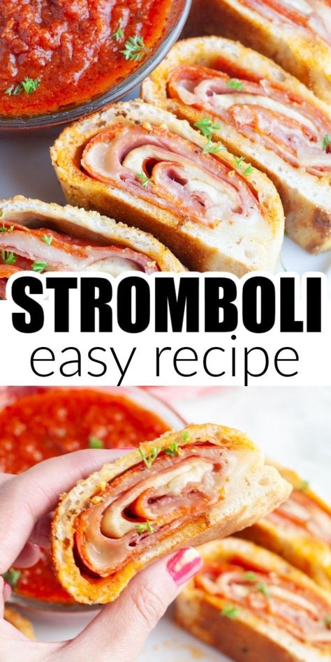 This easy stromboli recipe is a delicious fun dinner ideas. Refrigerated pizza dough is stuffed with pepperoni, salami, and cheese, topped with seasonings. Try dipping this stromboli in a little marinara for a yummy meal. This dinner idea is sure to be a hit with the whole family. Stromboli Recipe Easy Dough, Stromboli Roll Ups, Halloween Snake Stromboli, Stromboli With Crescent Rolls, Home Made Stromboli, What To Do With Refrigerated Pizza Dough, Pizza Dough Stromboli Recipe, Italian Stromboli With Pizza Dough, Sides To Go With Stromboli