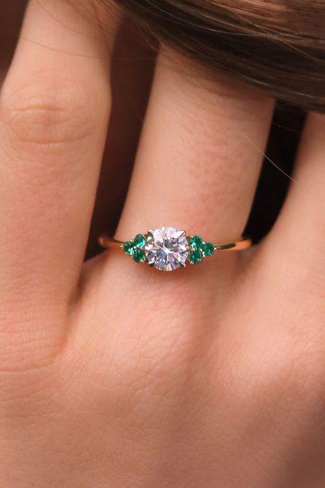 Diamond Rings With Emeralds, Diamond Engagement Rings With Emerald Accents, Emerald And Diamond Ring Engagement, Engagement Ring Diamond And Emerald, Emerald Accent Engagement Ring, Engagement Rings With Emerald Accents, Diamond Ring With Emerald Accents, Engagement Ring With Emerald Accents, Coloured Engagement Rings