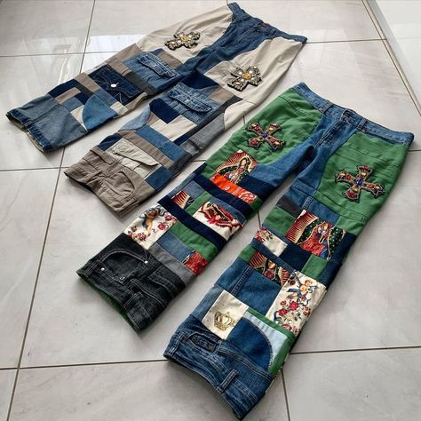 philipslaboratory.com Patchwork Pants Diy, Patchwork Jeans Men, Patchwork Jeans Diy, Diy Y2k Clothes, Abstract Streetwear, Jeans Wardrobe, Custom Pants, Denim Scraps, Patchwork Pants