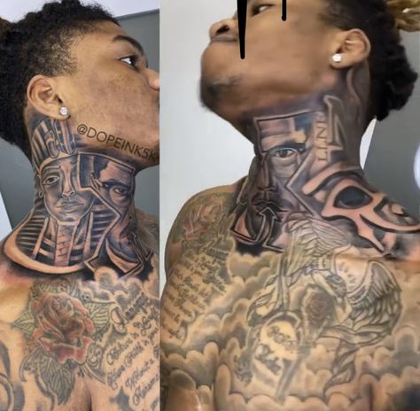 Egyptian Neck Tattoo Men, Black Neck Tattoo Men, Neck Tattoo For Black Men, Neck Sleeve Tattoo Men, Neck Tattoo Black Men, Black Neck Tattoo, Neck Tattoo For Guys Black Men, Hood Tattoo For Men, Face Tattoo Men