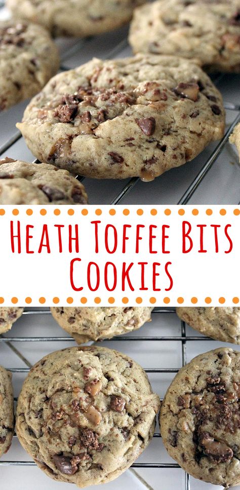 Heath Toffee Bits Cookies | Fresh from the... Recipes With Toffee, Recipes With Toffee Bits, Toffee Bits Cookies, Toffee Bits Recipe, Heath Cookies, Gf Deserts, Heath Bar Cookies, Heath Toffee, Toffee Cookie Recipe