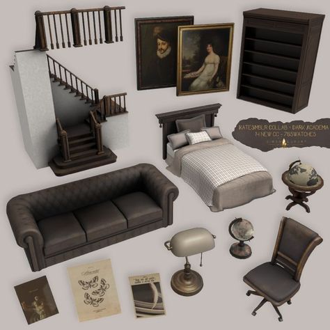 The Sims 4 free Dark Academia CC custom content furniture for TS4 Sims 4 Gothic Cc Furniture Patreon, Ts4 Alpha Furniture, Sims 4 Places Cc, Sims Furniture Patreon, Sims 4 Furniture Collection, Sims 4 Cc Goth Furniture Patreon, Ts4 Cc Bed Maxis Match, Sims 4 Make Up Maxis Match, Sims 4 Cc Beach House Furniture Maxis Match