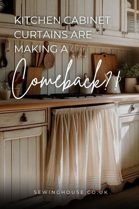 Kitchen curtain cabinets are making a comeback — no, it's not a typo! Read all about this interior design trend that will have you replacing your cabinet doors with curtains in no time. Curtains In Kitchen, Replace Kitchen Cabinet Doors, Doors With Curtains, Kitchen Curtain, In Kitchen, Kitchen Cabinet, Cabinet Doors, Doors, Curtains