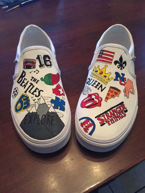 Painting Vans, Vans Painted Shoes Ideas, Vans Ideas, Custom Painted Vans, Vans Painted, Custom Sneakers Diy, Painted Vans, Personalized Shoes, Diy Crafts Hacks