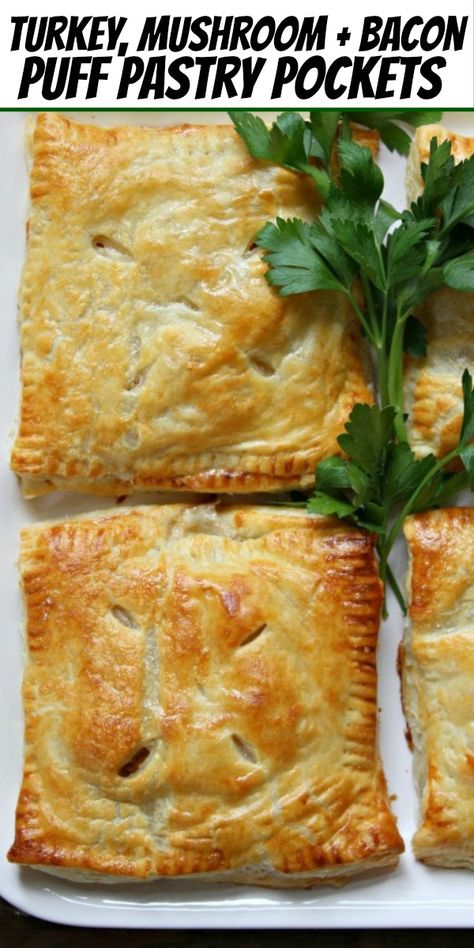 Turkey Puff Pastry, Turkey Puff Pastry Recipes, Bacon Puffs, Puff Pastry Pockets, Cafeteria Food, Turkey Cheese, Best Comfort Food, Fun Easy Recipes, Puff Pastry Recipes