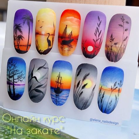 Sponge Nail Art, Dark Nail Art, Nail Art Printer, Bella Nails, Quick Nail Art, Sunset Nails, Butterfly Nail Designs, Nail Tutorial Videos, Airbrush Nails