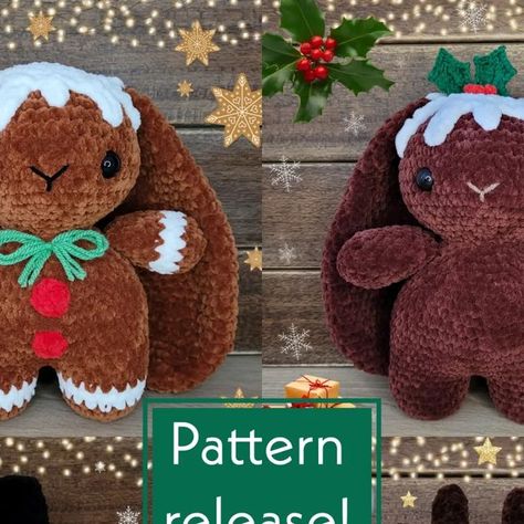 Tasha Gibbs on Instagram: "It's pattern release day for my 4-in-1 Xmas bunnies!! We have Candy the gingerbread bunny, Pudding the xmas pudding bunny, Frosty the snowbunny & Prancer the reindeer bunny! Which one will you make first?! The pattern is available as pdf on my website and also on my @ribblr_it shop as an interactive epattern!! . . . #crochet #crochetbunny #bunny #amigurumibunny #bunny #plushies #fiberartist #crochetpattern #crochetinspiration #crochetersofinstagram #christmas #chr Fun Christmas Crochet Projects, Crochet Christmas Bunny, Crochet Christmas Animals Free Patterns, Christmas Bunny Crochet, Christmas Crafts Diy For Kids, Christmas Plush Crochet, Christmas Crochet Plushies Free Patterns, Crochet Animals Christmas, Crochet Free Patterns Christmas