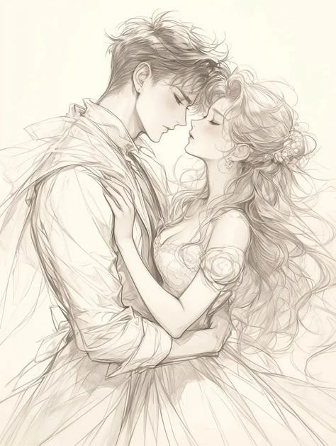 Someone Singing Drawing Reference, Waltz Drawing Reference, Drawing References Couple, Two People Looking At Each Other Drawing, Couple Drawing Poses Reference, Sketch Ideas Couple, Wedding Drawing Reference, Romance Drawing Couple, Romantic Poses Reference Drawing