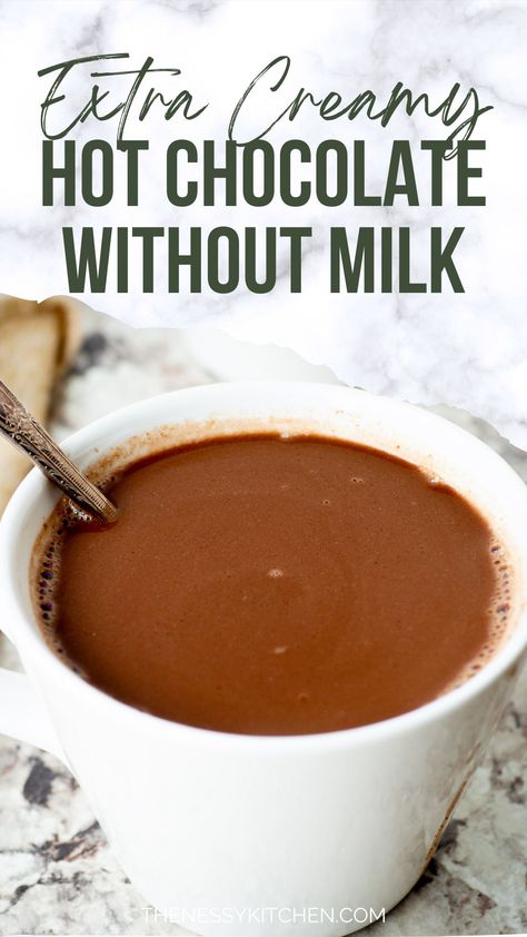 With a deep chocolate flavor and thick texture, all you need is nut butter (my simple secret ingredient) and a handful of other pantry staples plus about 10 minutes to make this scrumptious treat. Once you taste it, you won't believe this hot chocolate is made without any milk! Hot Chocolate Without Milk, Easy Holiday Drinks, Best Hot Chocolate Recipes, Peanut Butter Hot Chocolate, Milk Chocolate Recipes, The Best Hot Chocolate, Classic Hot Chocolate, Best Hot Chocolate, Chocolate Garnishes