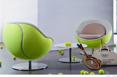 Tennis Room, Basketball Themed Bedroom, Tennis Decor, Tennis Art, Sport Chair, Floral Chair, Paper Furniture, Ball Chair, Rugby Ball