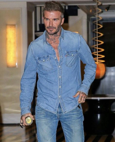 Chambray Shirt Outfit, David Beckham Style Outfits, Chambray Shirt Outfits, David Beckham Style, Canadian Tuxedo, Levis Shirt, David Beckham, Chambray Shirt, Shirt Outfit