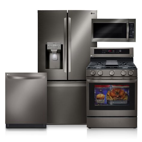 Lg Kitchen Appliances, Unique Utensils, Lg Microwave, Steel French Doors, Lg Appliances, Smart Refrigerator, Stemware Rack, Kitchen Appliance Packages, Built In Dishwasher